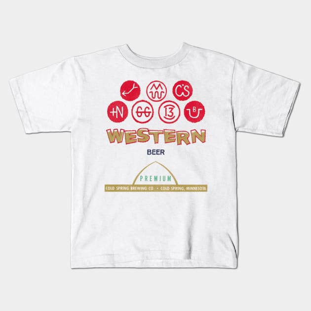 Western Beer Retro Defunct Breweriana Kids T-Shirt by darklordpug